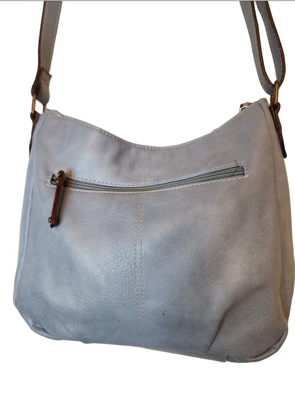 b.ø.c. Born Concept Cornflower Blue Faux Leather & Woven Straw Crossbody Bag - Picture 7 of 16